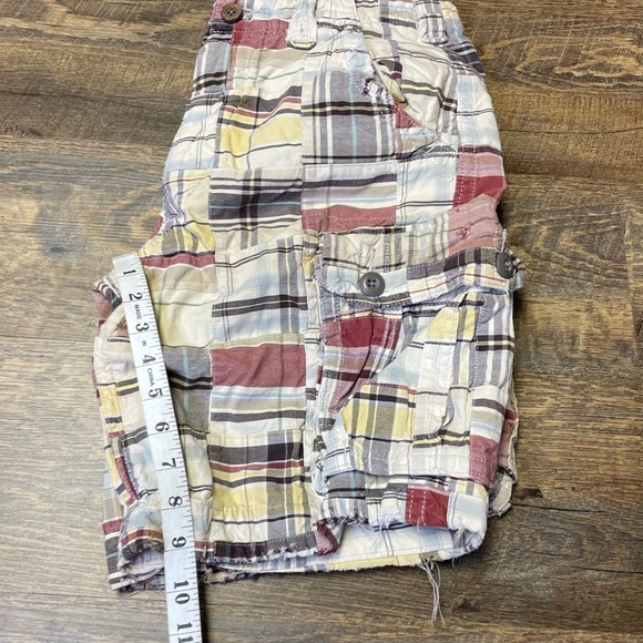 VTG Y2K Hollister Cargo Shorts Men 30 Madras Plaid PatchWork Button Fly Distress - Picture 7 of 9